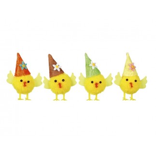Box of 36 Easter chicks with pointed hats