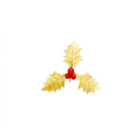 Triple red and gold holly leaves x4