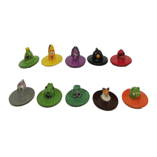 "Angry bird" bust spinning tops