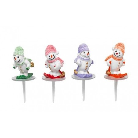 Bonhomme de neige skieurs alpins x4