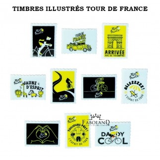 Timbres illustrés du Tour de FRANCE - feve epiphanie FABOLAND