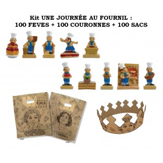 Kit "Une journée au fournil" - 100 fèves + 100 couronnes + 100 sacs à galette